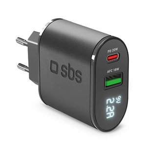 SBS, USB-A, USB-C, LCD, 20 W, melna - Lādētājs TETREV20PDW