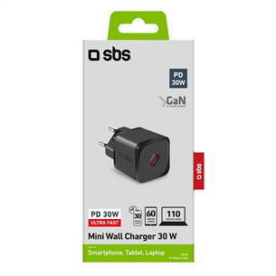 SBS Mini Wall Charger, USB-C, 30 W, black - Wall charger