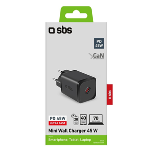 SBS Mini Wall Charger, USB-C, 45 W, melna - Lādētājs