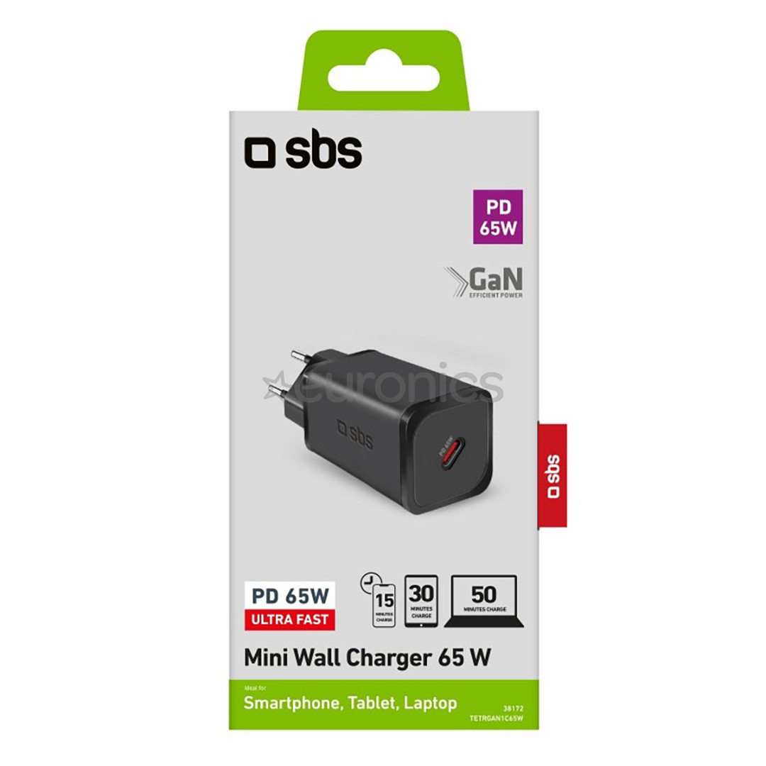 SBS Mini Wall Charger, USB-C, 65 W, black - Wall charger