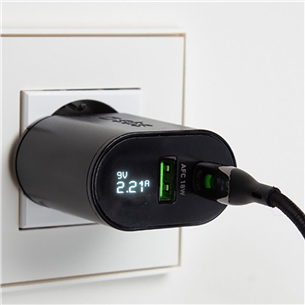 SBS, USB-A, USB-C, LCD, 20 W, black - Wall charger