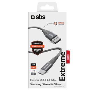 SBS Extreme Charging Cable, USB-A - USB-C, 1,5 m, pelēka - Vads