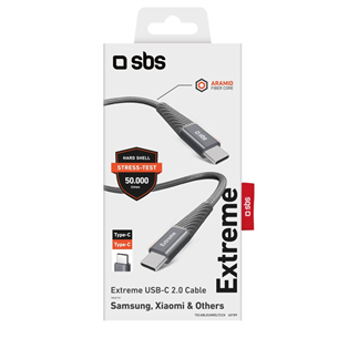 SBS Extreme Charging Cable, USB-C - USB-C, 1,5 m, pelēka - Vads