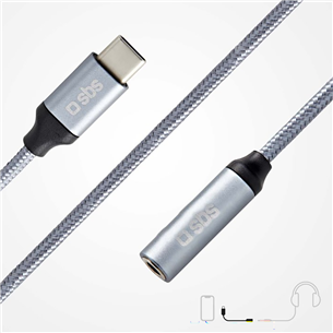 SBS, USB-C - 3,5 mm ligzda, tumši pelēka - Adapteris