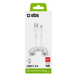 SBS Charging Data Cable, USB-A - USB-C, 1 m, balta - Vads