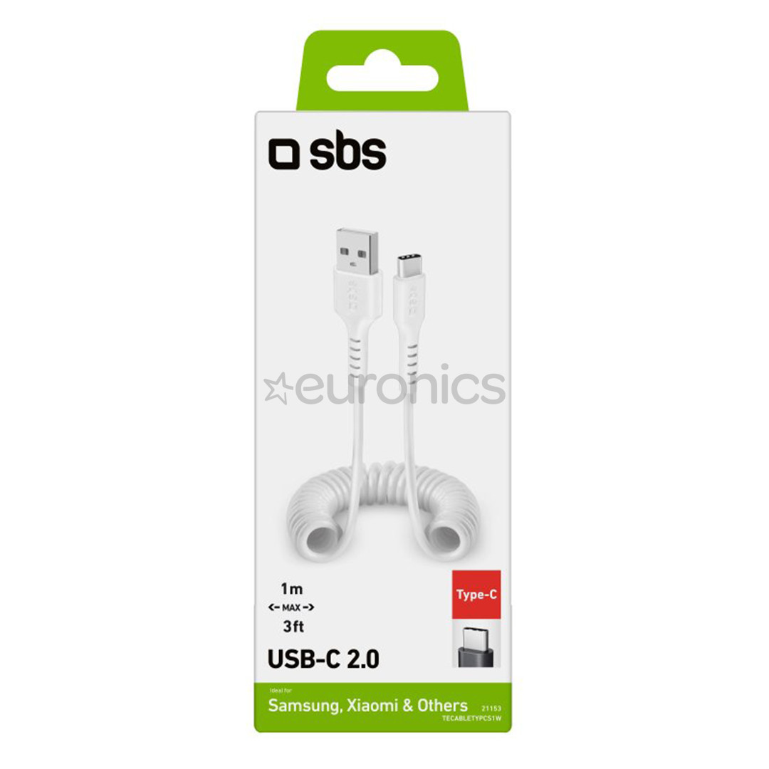 SBS Charging Data Cable, USB-A - USB-C, 1 m, balta - Vads