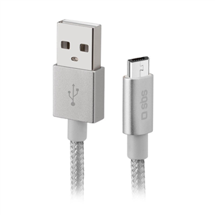 SBS Silver Metal Braided, USB-A - Micro USB, sudraba - Vads TECABLEMICROBS