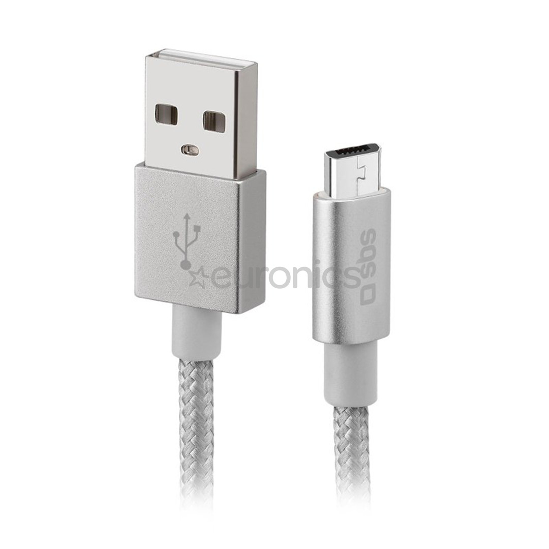 SBS Silver Metal Braided, USB-A - Micro USB, sudraba - Vads