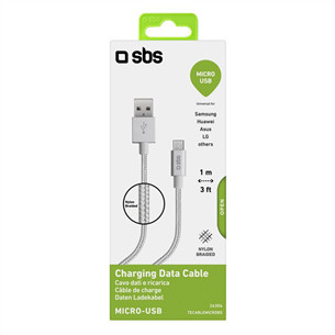 SBS Silver Metal Braided, USB-A - Micro USB, sudraba - Vads