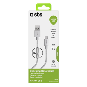 SBS Silver Metal Braided, USB-A - Micro USB, sudraba - Vads