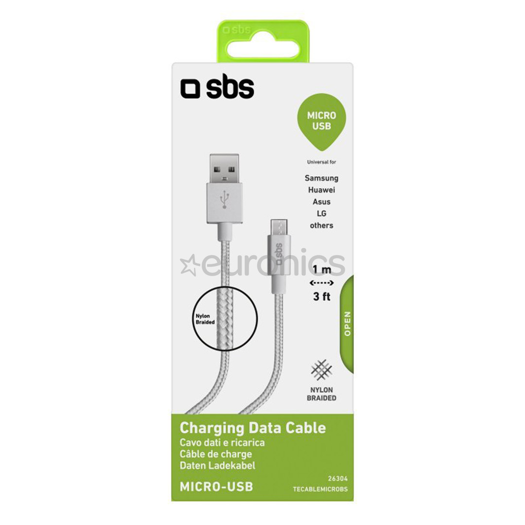 SBS Silver Metal Braided, USB-A - Micro USB, sudraba - Vads