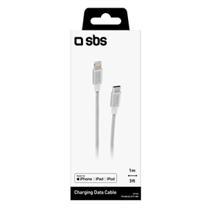 SBS Silver Metal Braided, USB-C - Lightning, sudraba - Vads