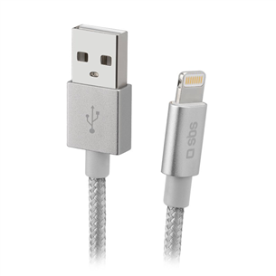SBS Silver Metal Braided, USB-A - Lightning, sudraba - Vads TECABLEUSBIP589BS