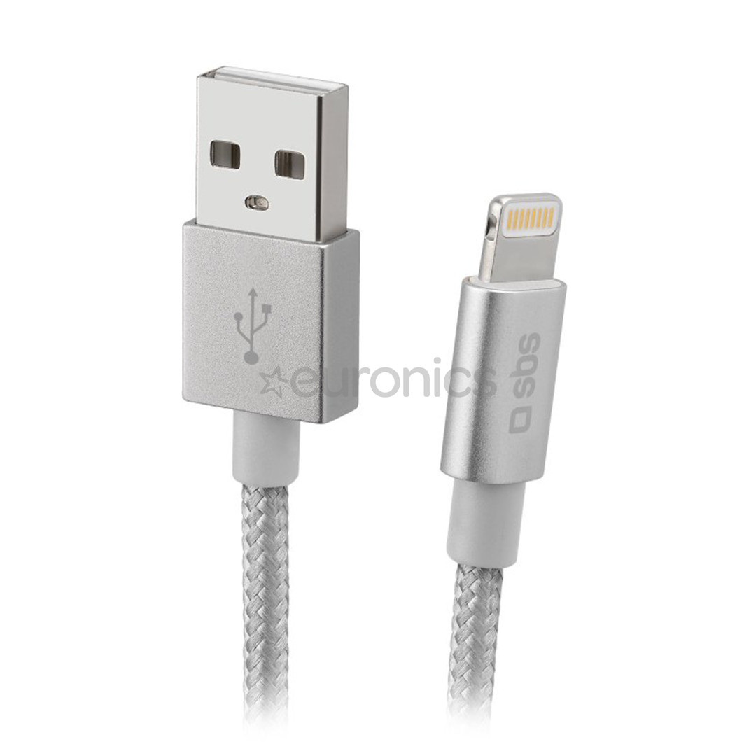 SBS Silver Metal Braided, USB-A - Lightning, sudraba - Vads