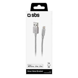SBS Silver Metal Braided, USB-A - Lightning, sudraba - Vads