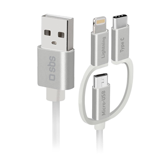 SBS, USB-A - USB-C, Micro USB, Lightning, 1.2 m, pelēka - Vads TECABLEUSBIP53189W