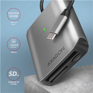 AXAGON CRE-S3C SuperSpeed USB-C UHS-II Reader, tumši pelēka - Karšu lasītājs