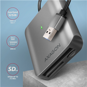 AXAGON CRE-S3 SuperSpeed USB-A UHS-II Reader, темно-серый - Считыватель карт памяти