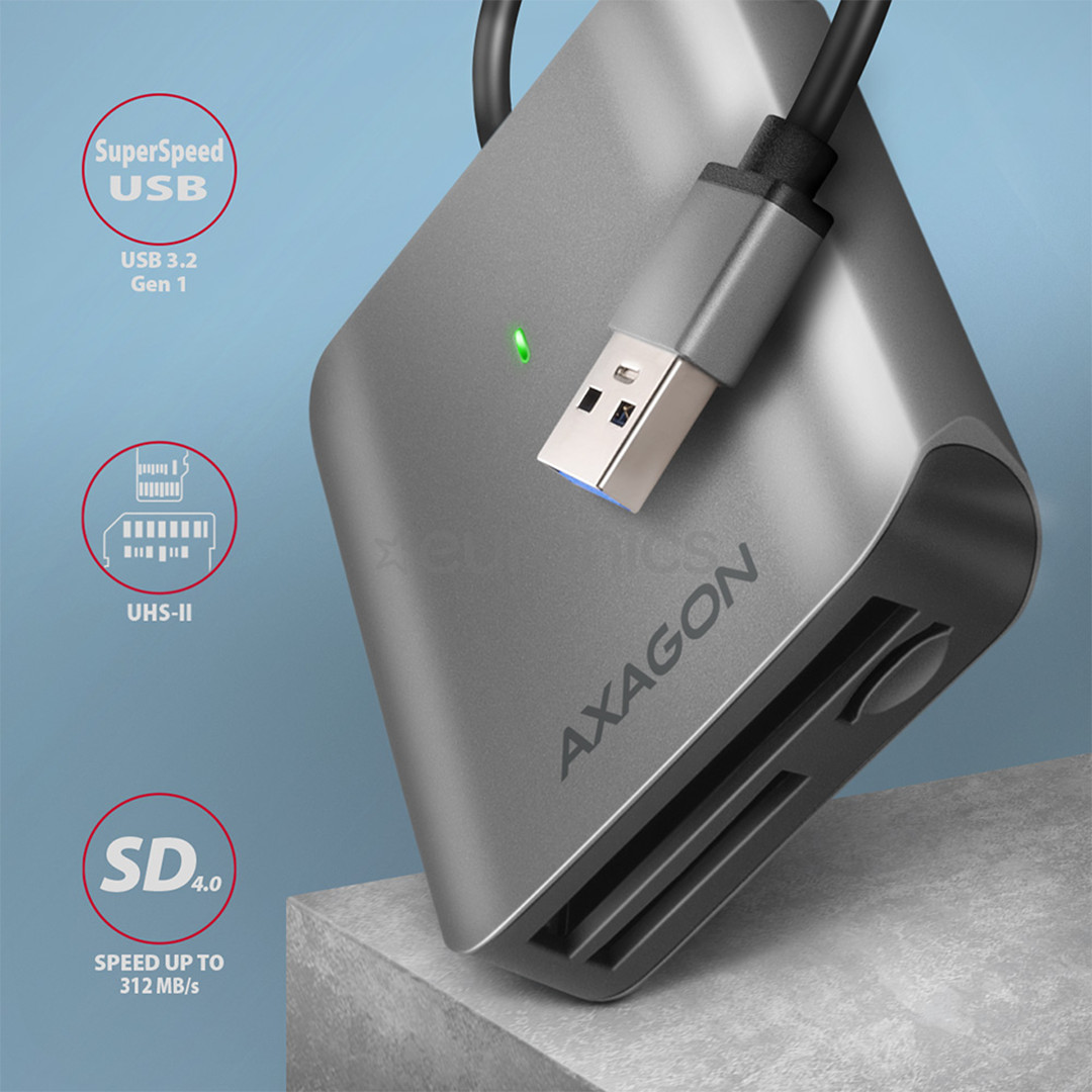 AXAGON CRE-S3 SuperSpeed USB-A UHS-II Reader, tumši pelēka - Karšu lasītājs