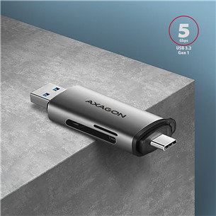 AXAGON CRE-SAC SuperSpeed USB-C / USB-A Card Reader, tumši pelēka - Karšu lasītājs