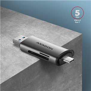 AXAGON CRE-SAC SuperSpeed USB-C / USB-A Card Reader, tumši pelēka - Karšu lasītājs