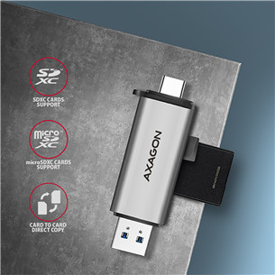 AXAGON CRE-SAC SuperSpeed USB-C / USB-A Card Reader, tumši pelēka - Karšu lasītājs