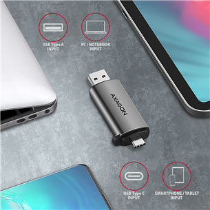 AXAGON CRE-SAC SuperSpeed USB-C / USB-A Card Reader, tumši pelēka - Karšu lasītājs