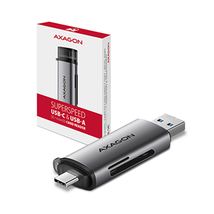 AXAGON CRE-SAC SuperSpeed USB-C / USB-A Card Reader, tumši pelēka - Karšu lasītājs