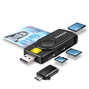 AXAGON CRE-SMP2A, USB-A, USB-C, atmiņas karšu lasītājs, melna - ID karšu lasītājs CRE-SMP2A