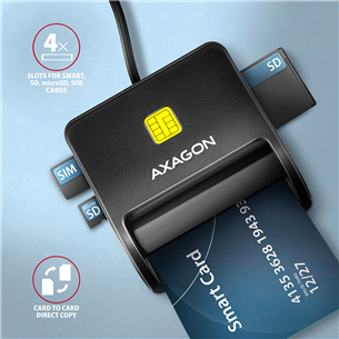 AXAGON CRE-SM3SD, USB-A, atmiņas karšu lasītājs, melna - ID karšu lasītājs