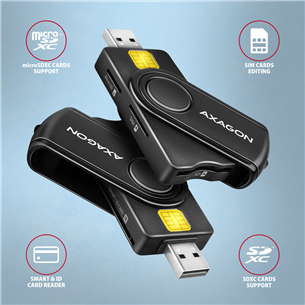 AXAGON CRE-SMP2A, USB-A, USB-C, считыватель карт памяти, черный - Считыватель ID-карты