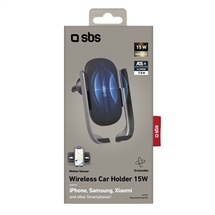 SBS, 15 W, black - Wireless car charger / phone holder