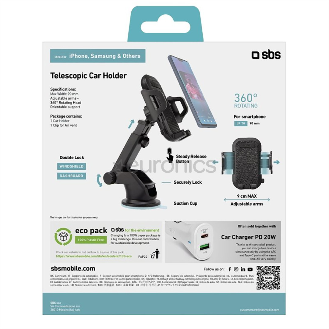 SBS, suction cup, black - Smartphone car mount