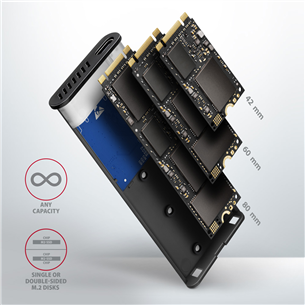 Axagon EEM2-SB2 Raw Box, USB-C, M.2 NVME, mSATA, melna - SSD diska korpuss