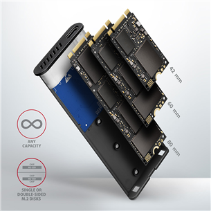 Axagon EEM2-SG2 Raw Box, USB-C, M.2 NVME, SATA, silver - SSD case