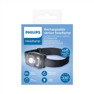 Philips Rechargeable Sensor Headlamp, melna - Galvas lukturis