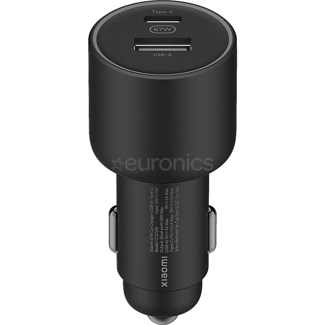 Xiaomi 67 W Car Charger, USB-A, USB-C, melna - Auto lādētājs