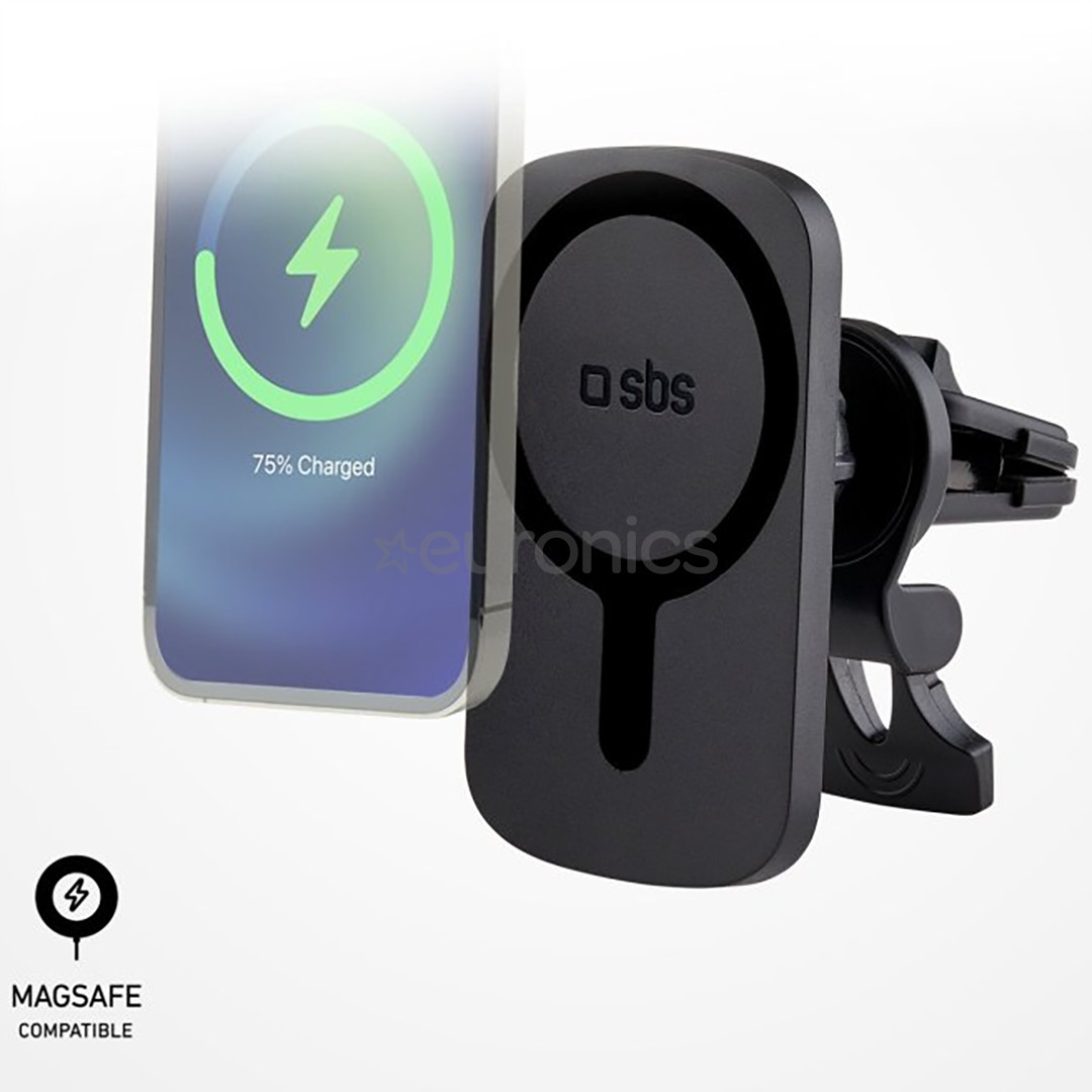SBS MagCharge, 7.5 W, MagSafe, pagriežams par 360°, melna - Bezvadu auto lādētājs