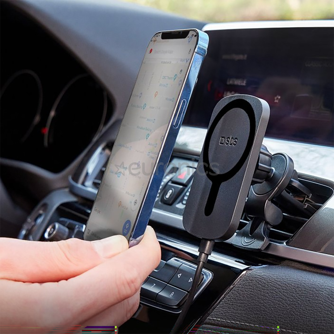 SBS MagCharge, 7.5 W, MagSafe, pagriežams par 360°, melna - Bezvadu auto lādētājs