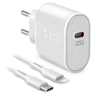 SBS, USB-C, Lightning, 20 Вт, белый - Адаптер питания с кабелем TETRKITPD20LIGW