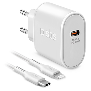 SBS, USB-C, Lightning, 20 W, balta - Lādētājs TETRKITPD20LIGW