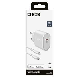 SBS, USB-C, Lightning, 20 W, white - Charger with cable