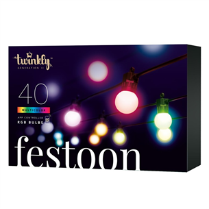 Twinkly Festoon Lights 40 RGB, 20 m, black - Smart festive lights