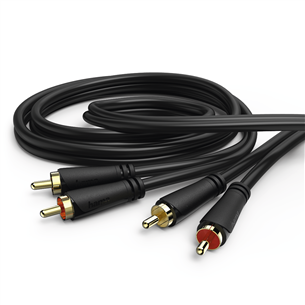 Hama Audio Cable, 2 RCA - 2 RCA, apzeltīti kontakti, 1.5 m, melna - Vads