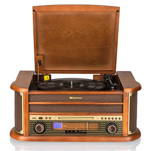 Roadstar HIF-1993BT, turntable, CD, Bluetooth, USB, brown - Boombox HIF-1993BT