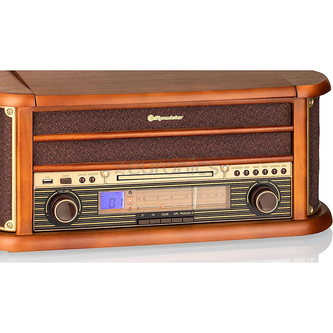 Roadstar HIF-1993BT, turntable, CD, Bluetooth, USB, brown - Boombox