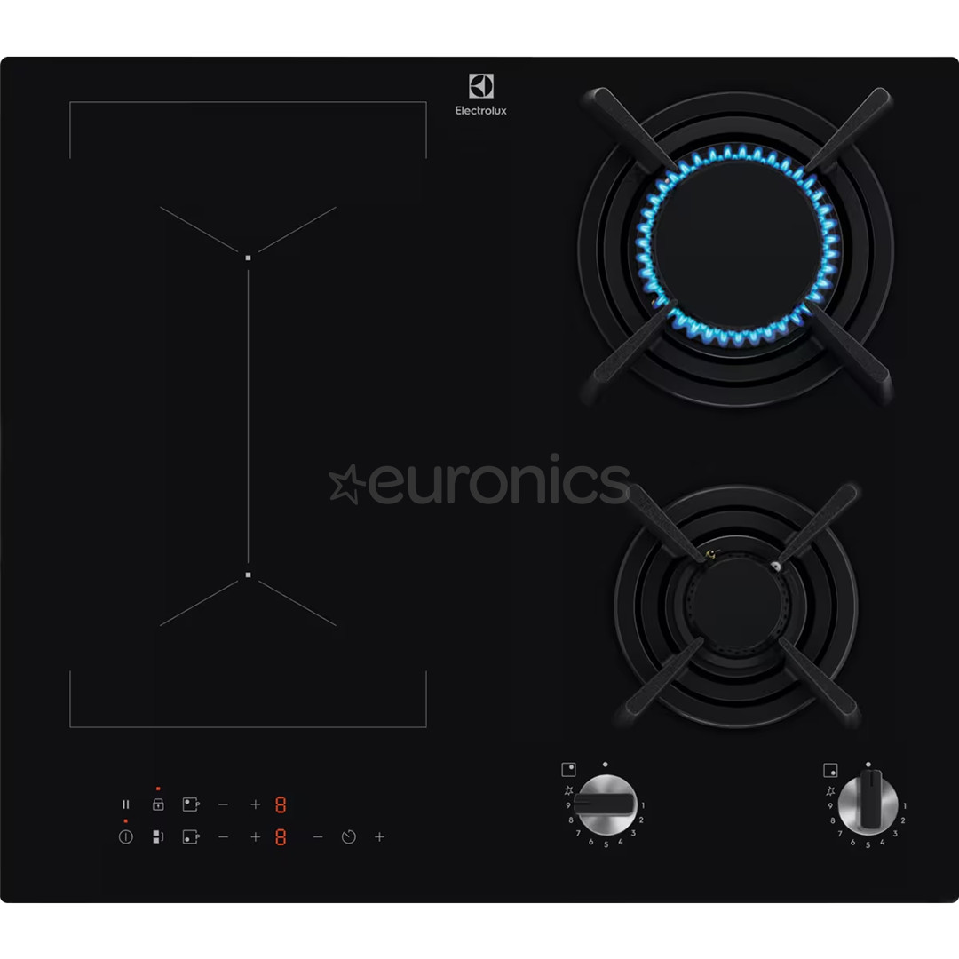 Electrolux, platums 60 cm, melna - Iebūvējama kombinētā plīts virsma - gāze/indukcija