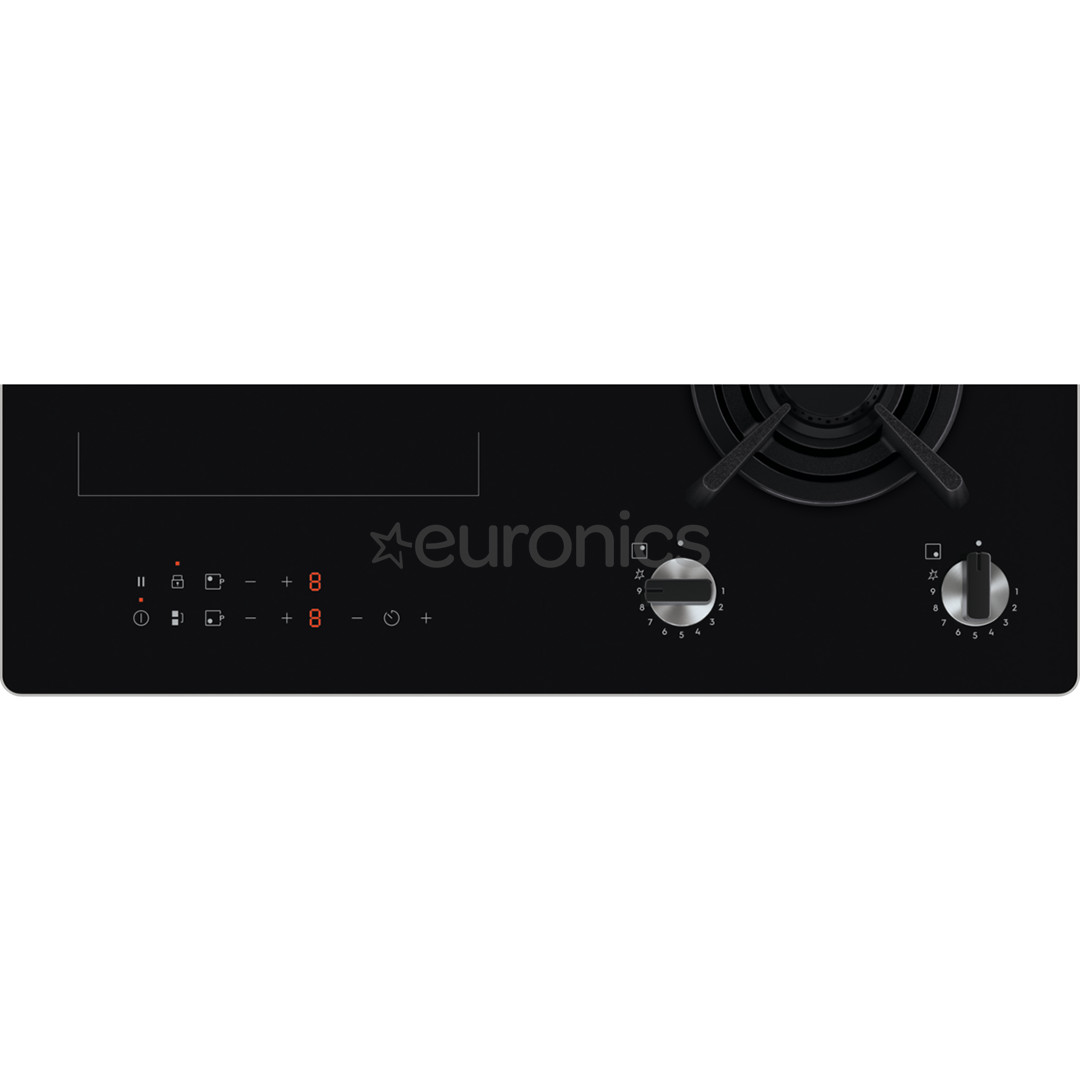 Electrolux, platums 60 cm, melna - Iebūvējama kombinētā plīts virsma - gāze/indukcija