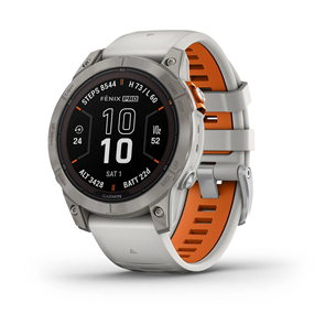 Garmin fenix 7 Pro Sapphire Solar, 47 мм, титановый серый/серо-оранжевый силиконовый ремешок - Спортивные часы