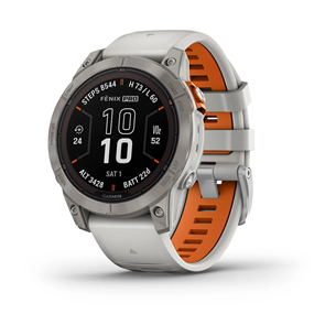 Garmin fēnix 7 Pro Sapphire Solar, 47mm, titāna/pelēka ar oranžu silikona siksniņa - Viedpulkstenis 010-02777-21